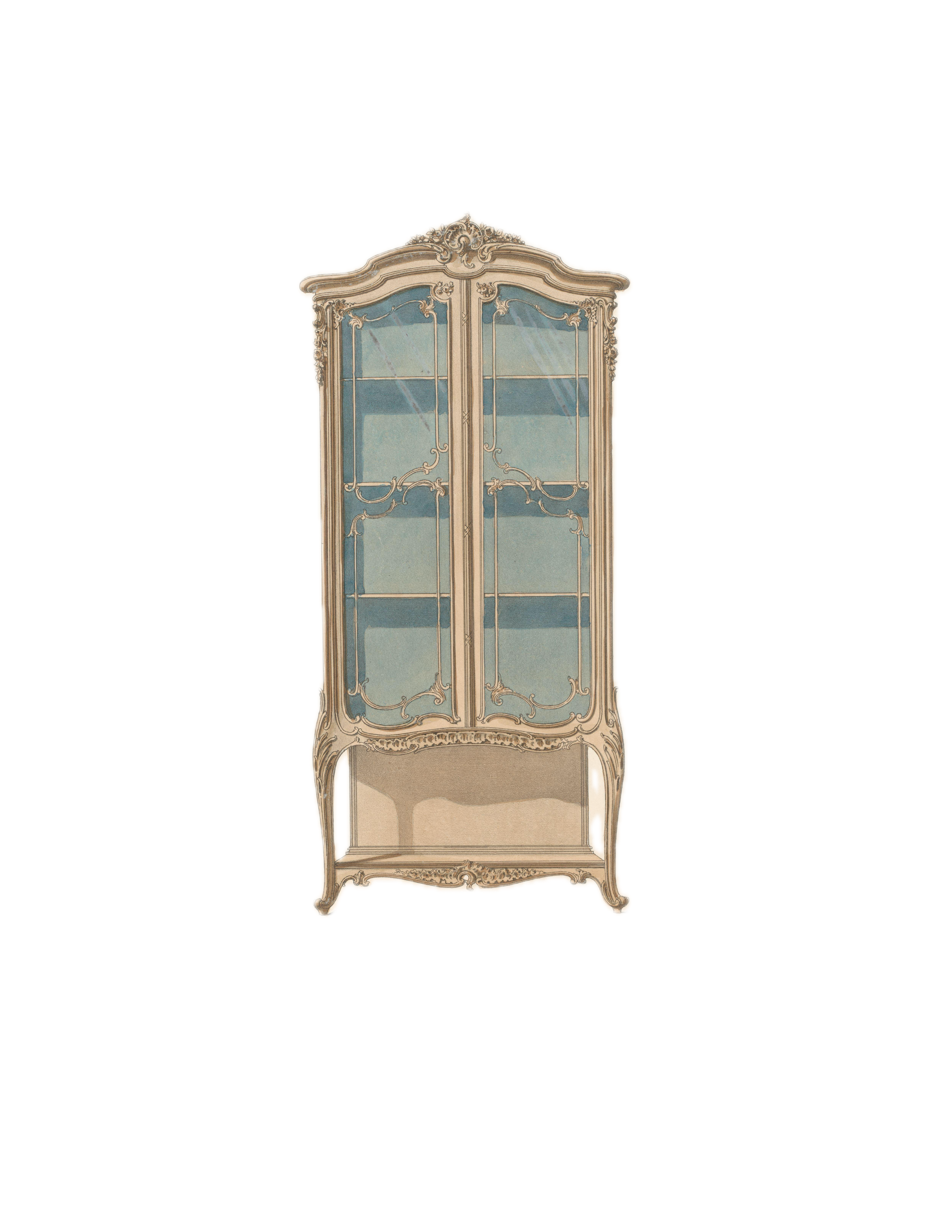 wooden display shelf with glass doors illustation
